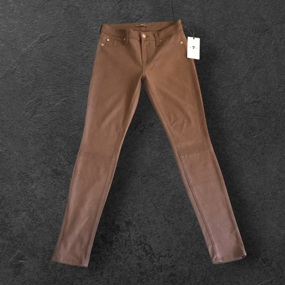 7 For All Mankind The Knee Seam Skinny Stretch Cognac Crackle Jean - Picture 13 of 15